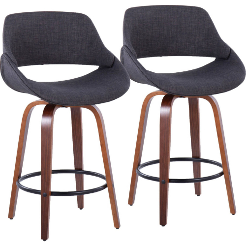 Fabrico 26" Counter Stool in Walnut Wood & Charcoal Fabric with Black Footrest (Set of 2)